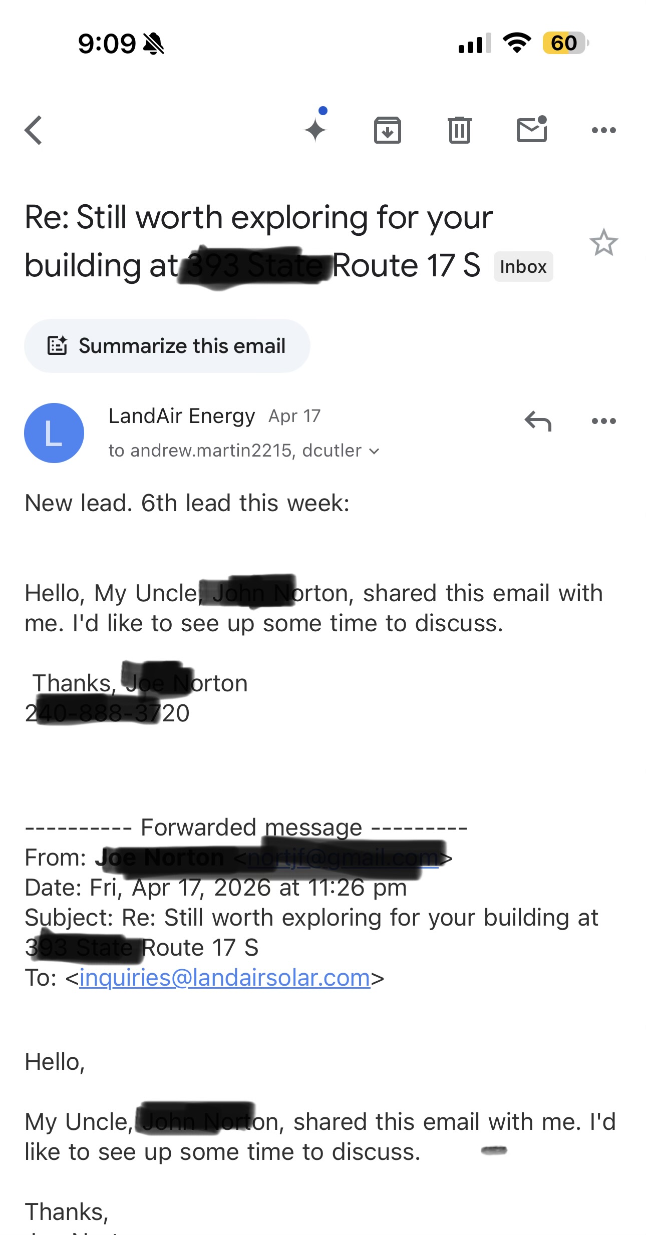 Email reply from building owner wanting to discuss solar - April 2026